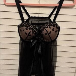 Victoria's Secret Black Floral Lace Chemise